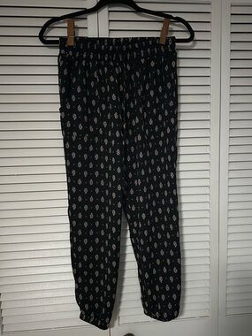 Black Printed Elastic Waist Women's Pants
